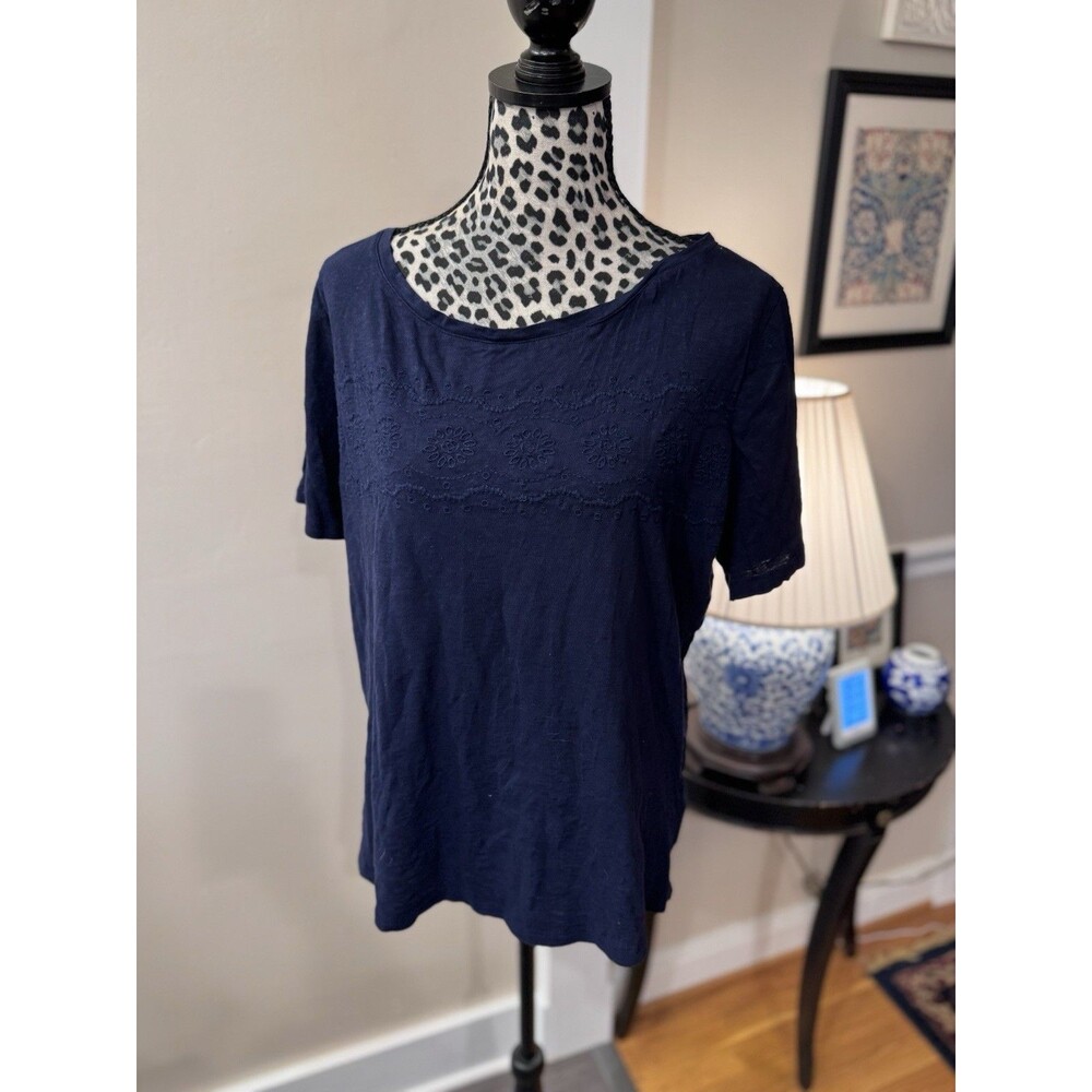 Talbots Women's 100% Cotton T-shirt Plus Size 1X Navy Embroidery Classic Preppy